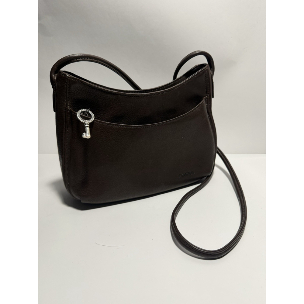Fossil Vintage Brown Leather Hand Bag Crossbody Purse with Signature Key Charm